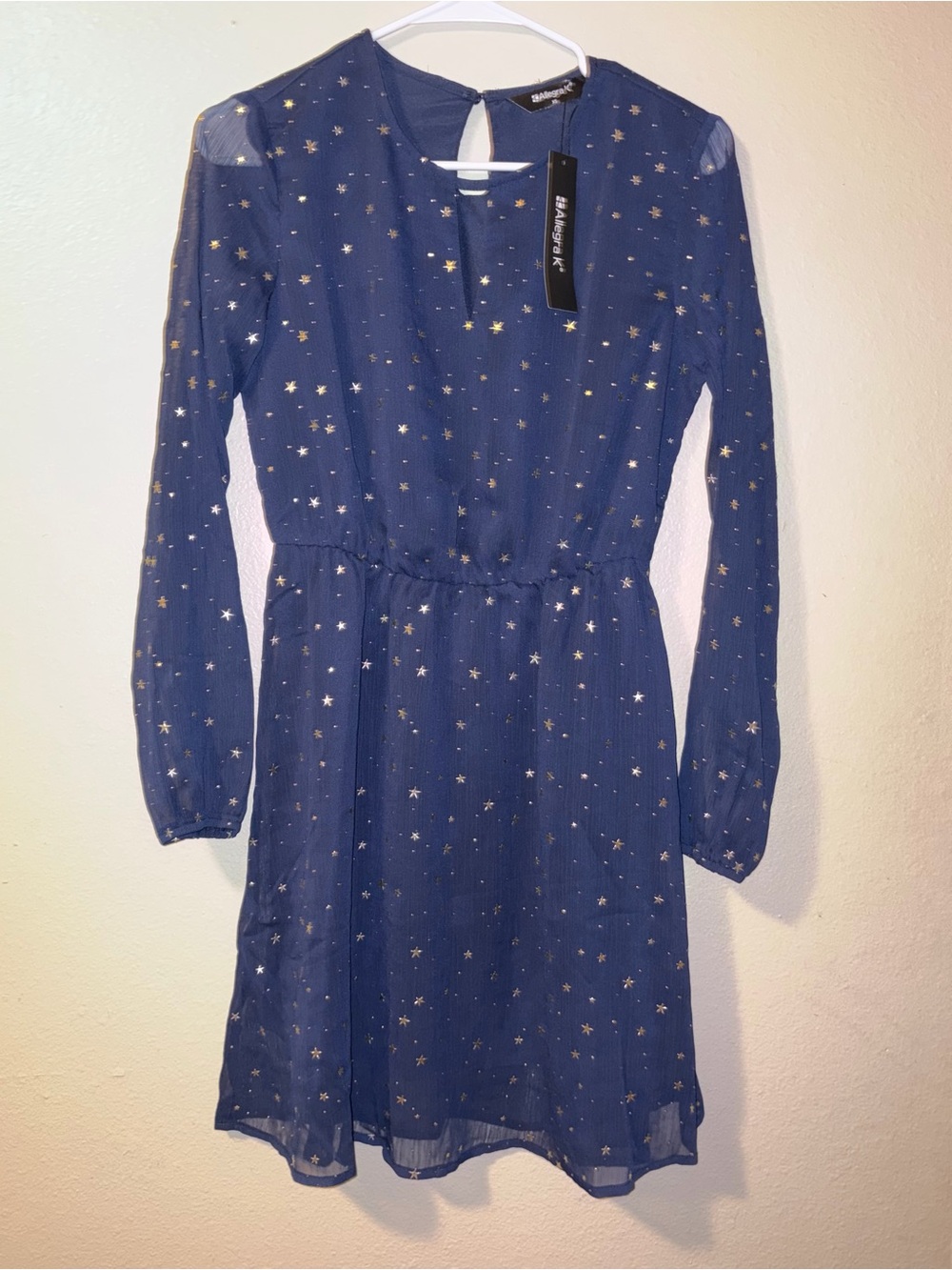 Allegra K Navy Blue Star-Print Long-Sleeve women’s' Dress
